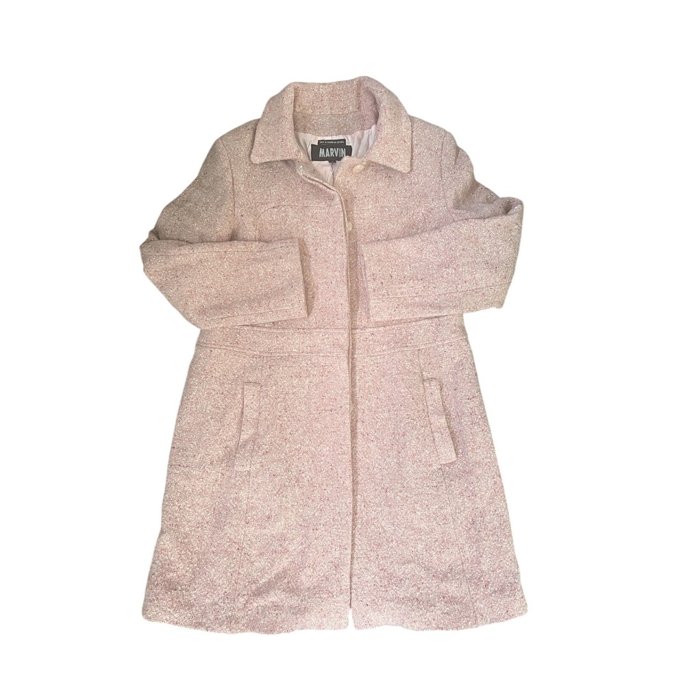 VTG Marvin Richards Pink Wool Midi Lined Coat Womens LG Y2K Coquette Office Core